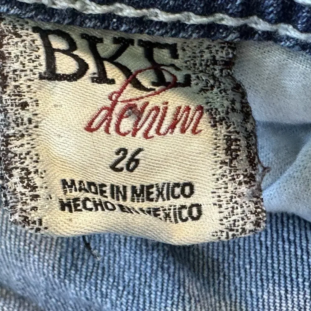 BKE‎ Denim Sabrina Crop Jeans Womens Size 26 Medium Wash Distressed Thick Stitch